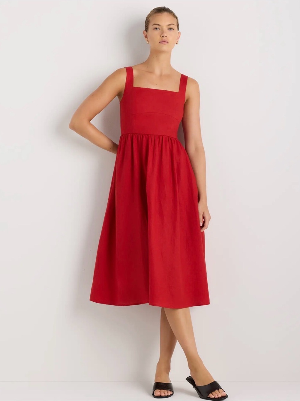 Quince 100% European Linen Fit & Flare Midi Dress